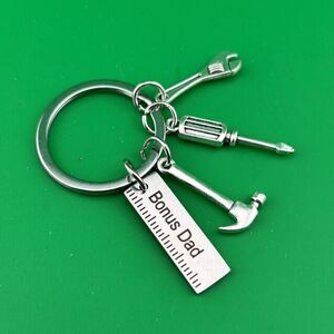 Silver Tool Keychain Bonus Dad Ruler Hammer Wrench Screwdriver Charms Men’s Gift